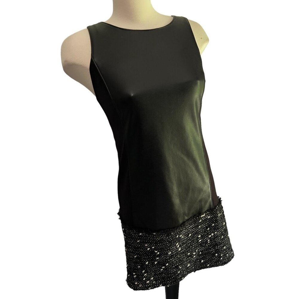 B44 Dressed Faux Leather Tweed Mini Dress Sz Small Womens Black Sleeveless